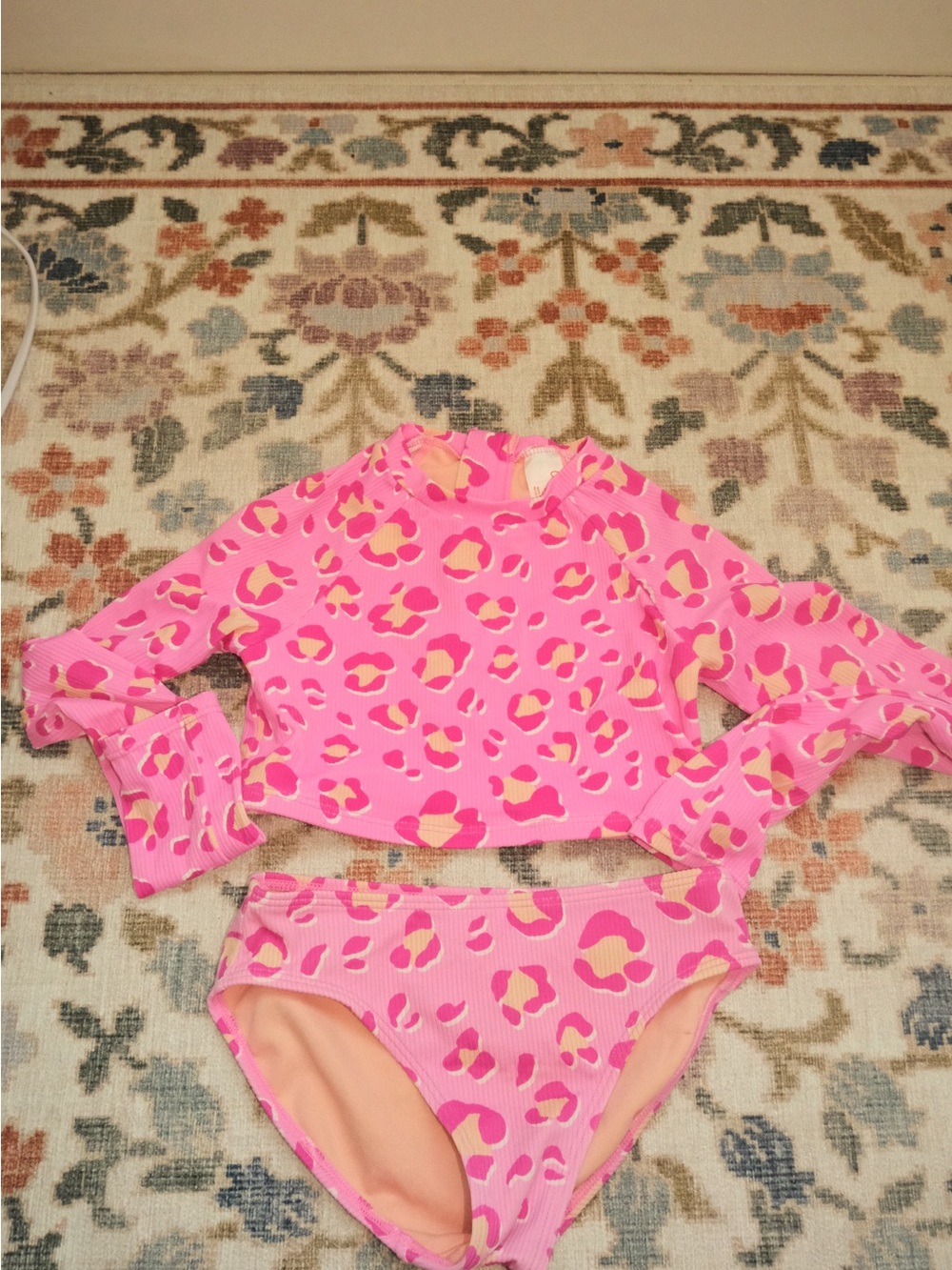 Cat & Jack Pink Leopard Print Long Sleeve Swim Set